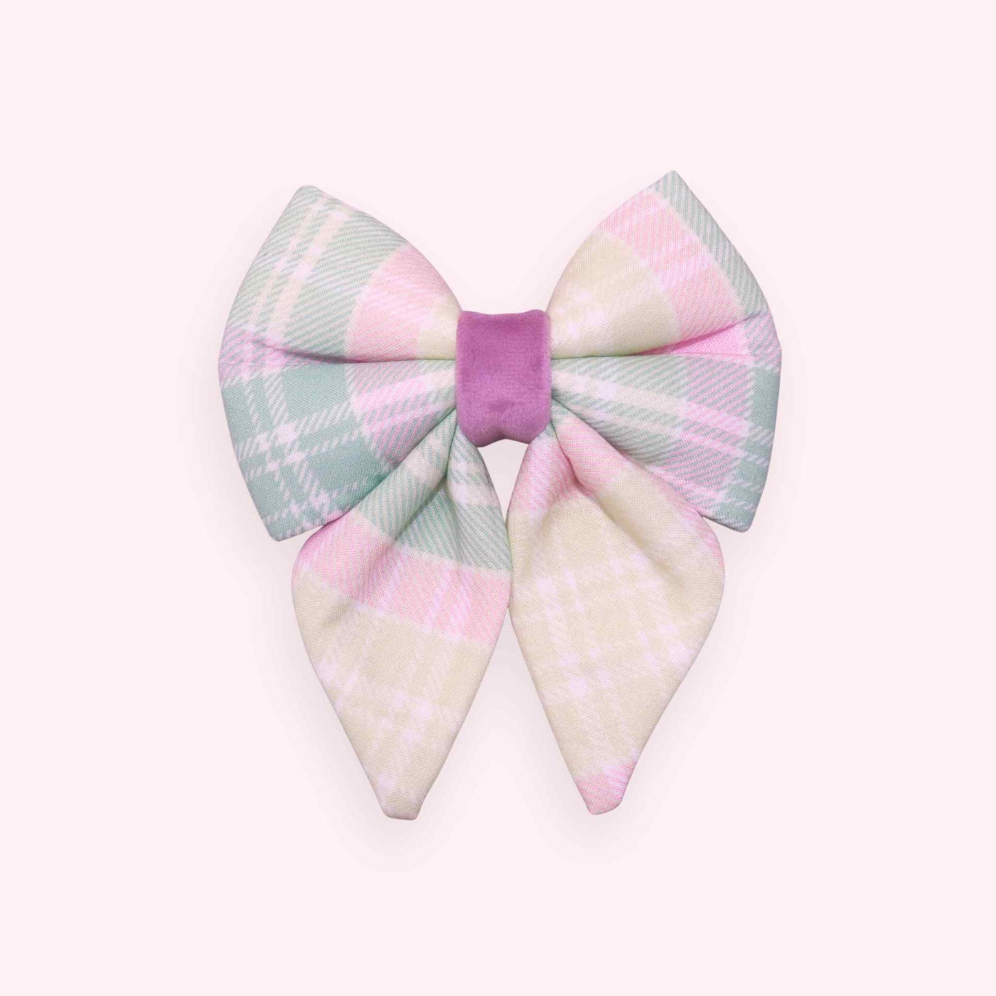 pastel plaid sailor dog bow with soft checkered pattern