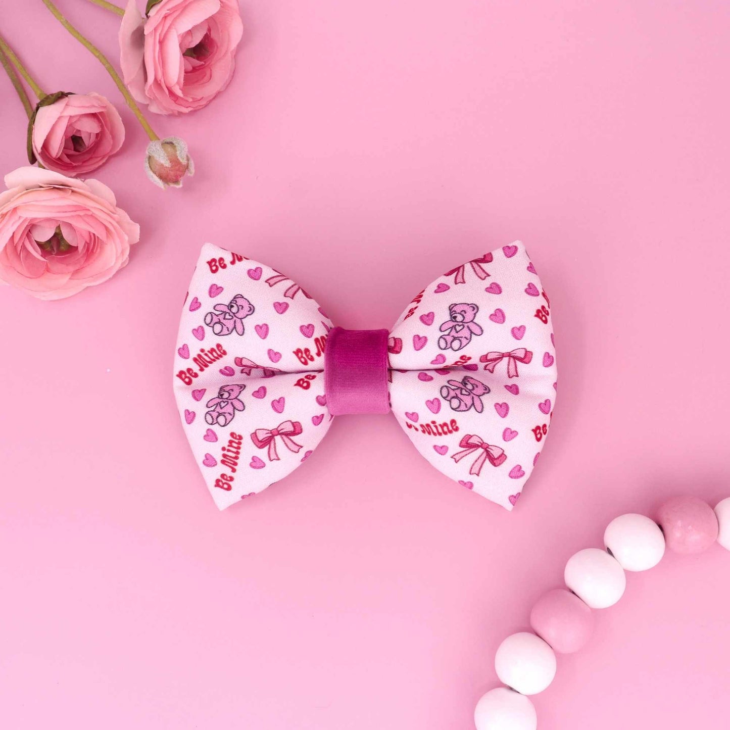 My Valentine puffy dog bow tie with teddy bears hearts and bows