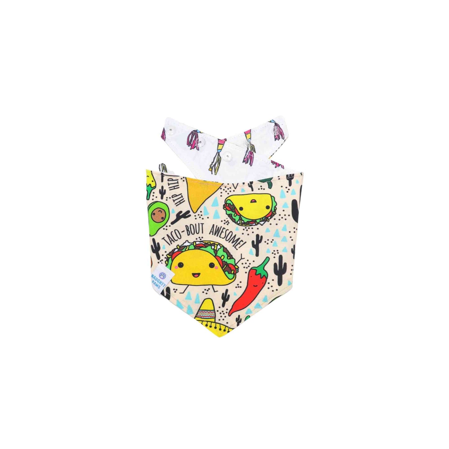 Made from high-quality materials, our bandana is durable and comfortable for your pet to wear. Show off your love for Mexican culture and style your pet with our 'Let's Taco-bout' dog bandana. Shop now and make your pet the life of the party!