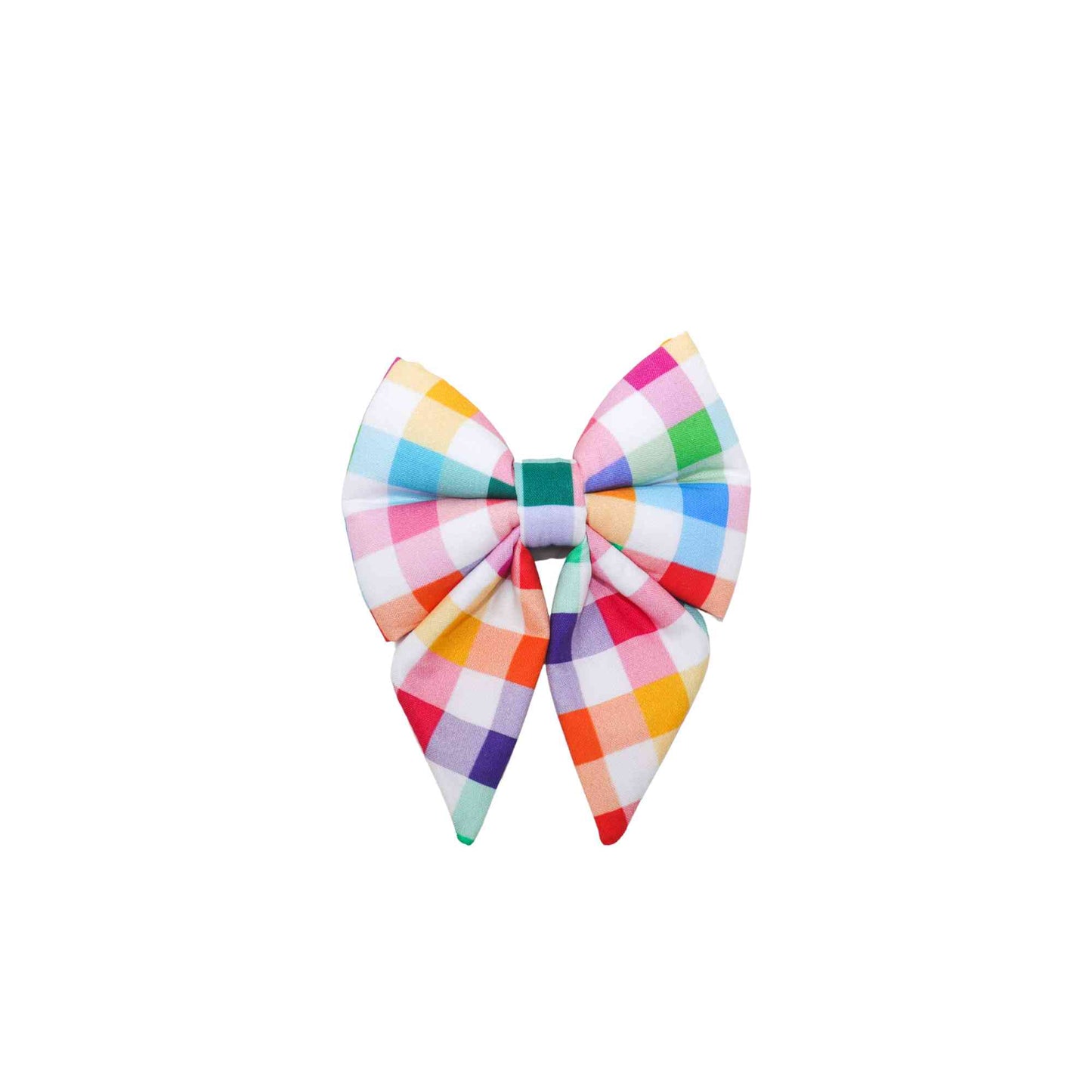 Make a bold statement with our 'Checker Board' colorful checker girl or boy dog sailor bow tie. Our bow tie is designed with two elastic loops that easily attach to your pet's collar, ensuring a comfortable and secure fit. The colorful checker pattern is perfect for both girls and boys, adding a touch of fun and style to any outfit. Made from high-quality materials, our bow tie is durable and long-lasting. Available in various sizes to fit dogs of all breeds and sizes.