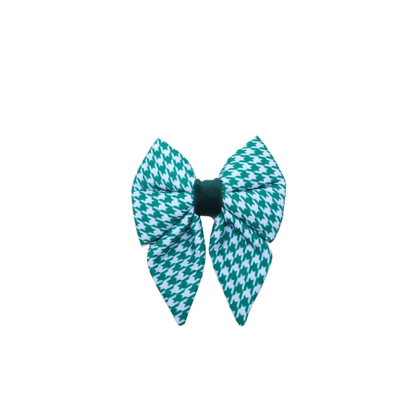 Upgrade your pup's accessory game with our Green and Blue Houndstooth Boy Dog Sailor Bow! This handmade bow is designed to slip easily over your pup's collar and comes in a range of sizes to fit dogs of all breeds and sizes. Made with high-quality fabric and expert craftsmanship, this bow is both durable and comfortable. The green and blue houndstooth print is perfect for the stylish boy pup and adds a touch of sophistication to any outfit.
