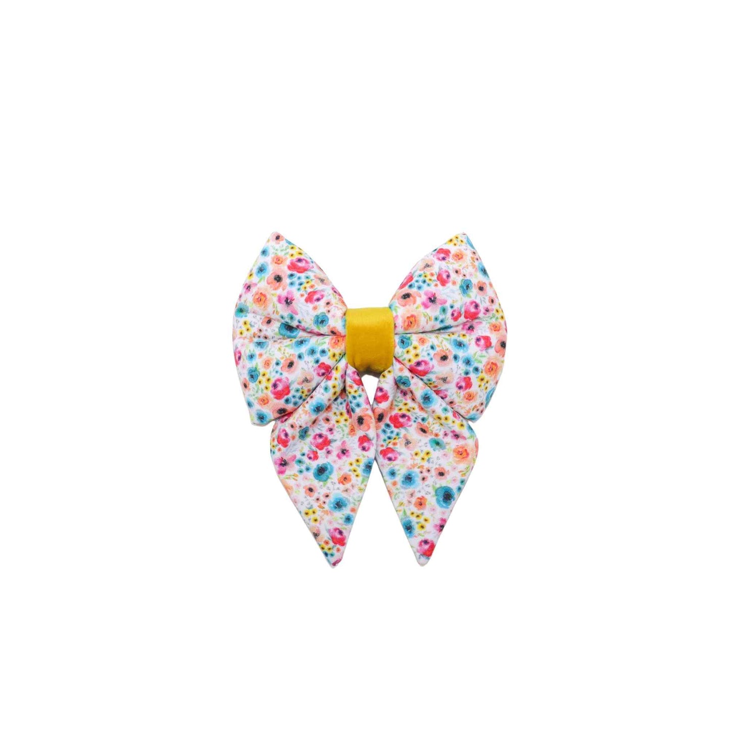 Add a touch of elegance and charm to your furry friend's look with our Pink and Turquoise Floral Girl Dog Sailor Bow! Handmade with high-quality fabric and expert craftsmanship, this bow is designed to slip easily over your pup's collar and comes in a range of sizes to fit all breeds. The beautiful pink and turquoise floral print is perfect for adding a pop of color to any outfit.