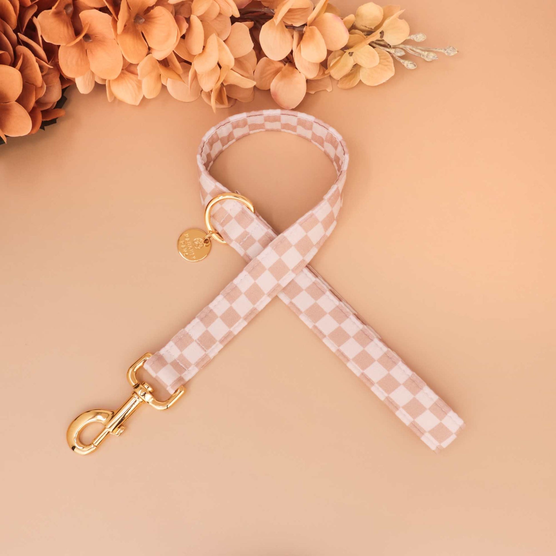 Harvest Market dog leash with pumpkins, florals, and acorns, handmade durable autumn walking lead for fall pets