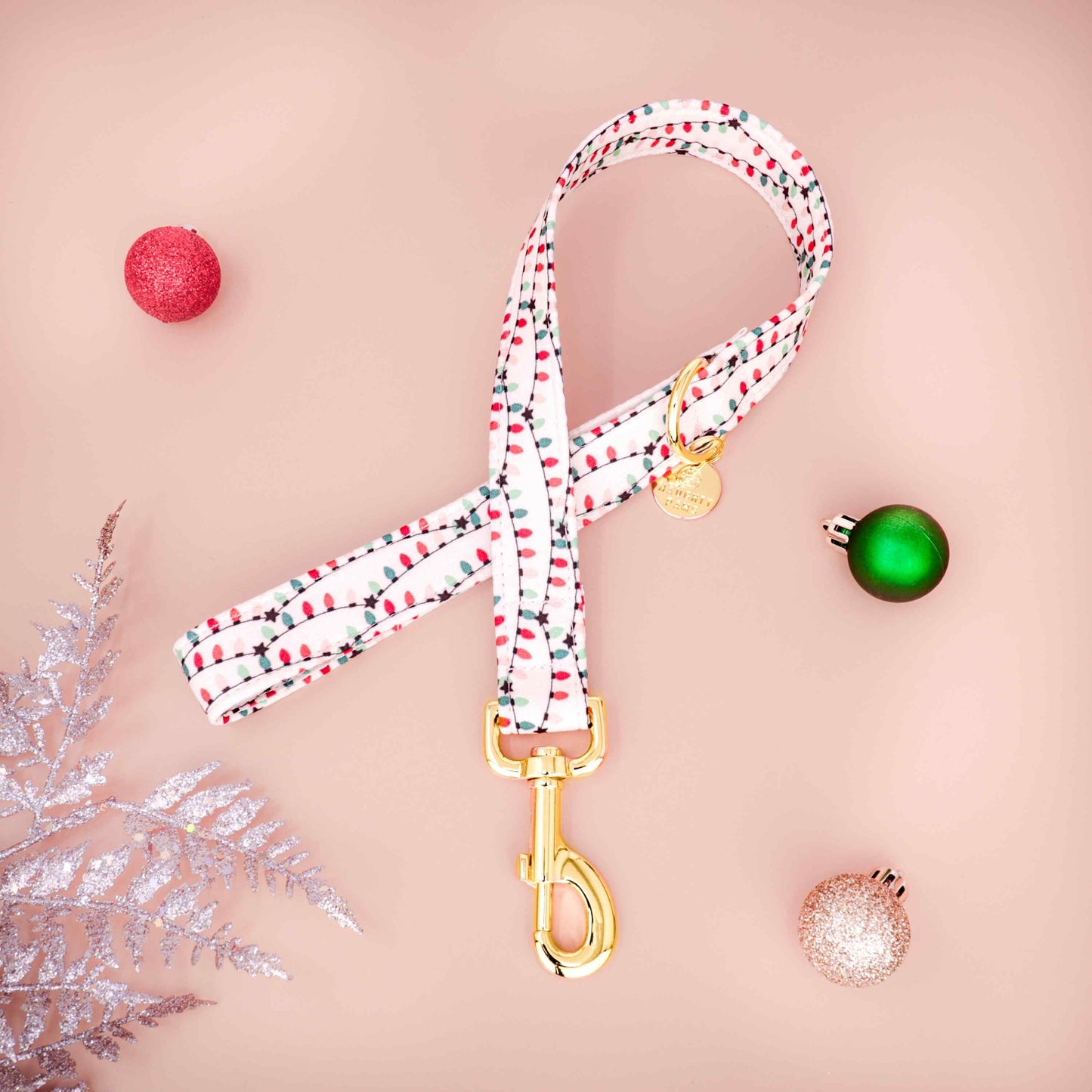 Festive handmade leash for dogs, holiday lights pattern, Christmas vibe