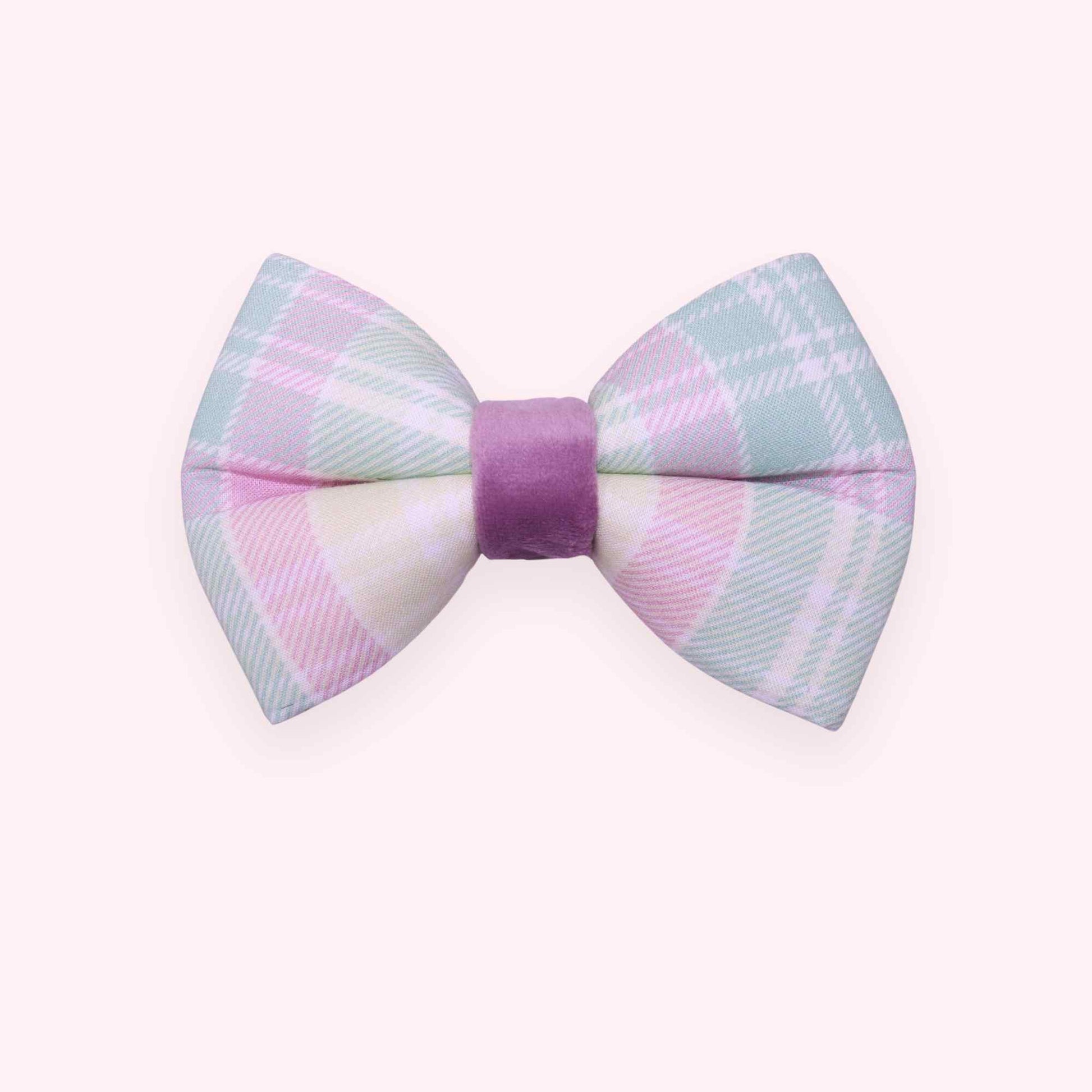 pastel plaid dog bow tie with soft checkered pattern