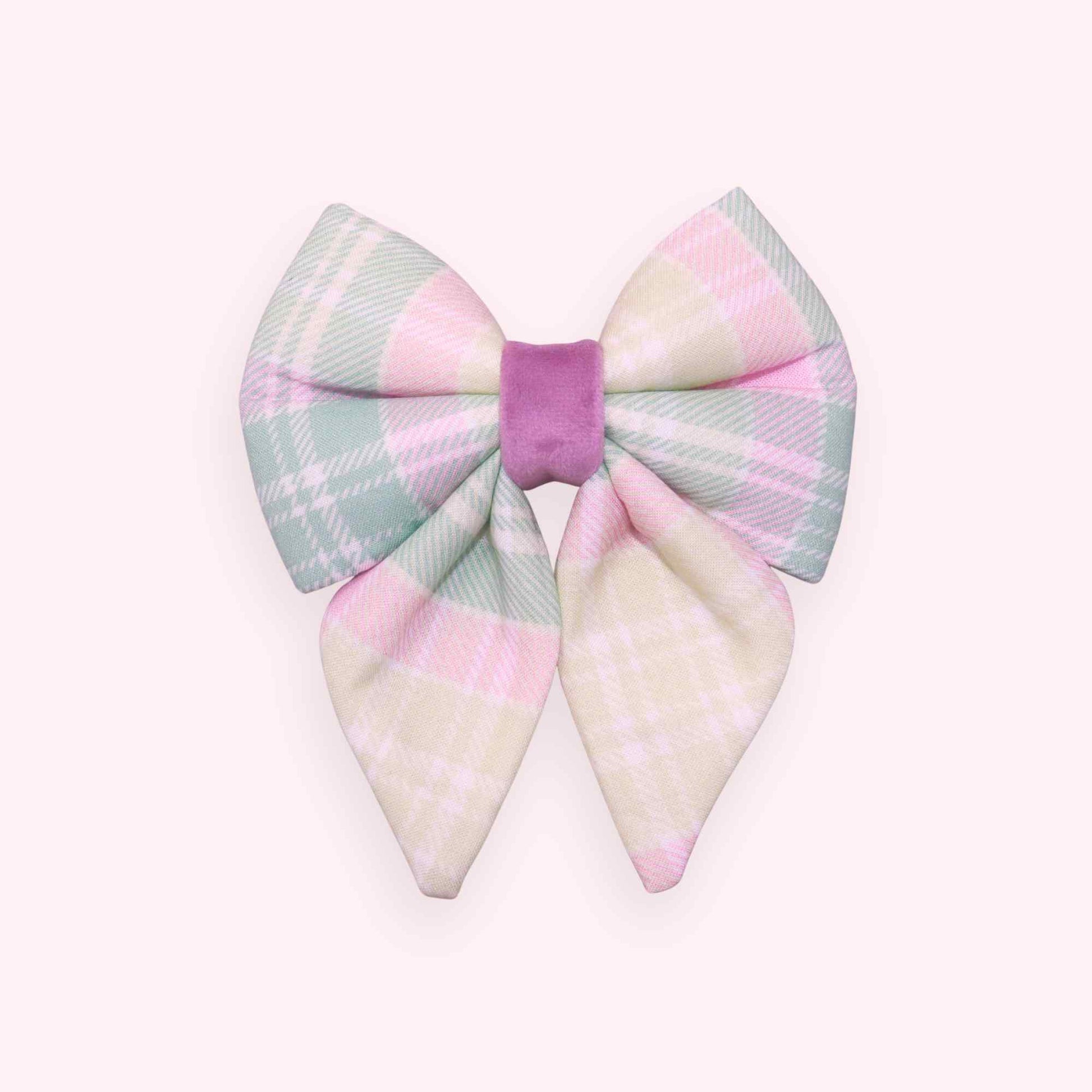 pastel plaid sailor dog bow with soft checkered pattern