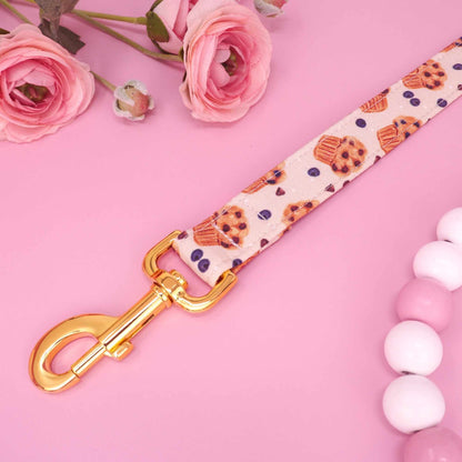 Handmade dog leash featuring blueberry muffins bakery design
