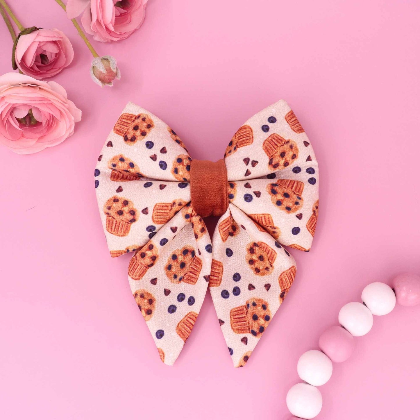 Blueberry Muffins sailor dog bow with muffin and blueberry print
