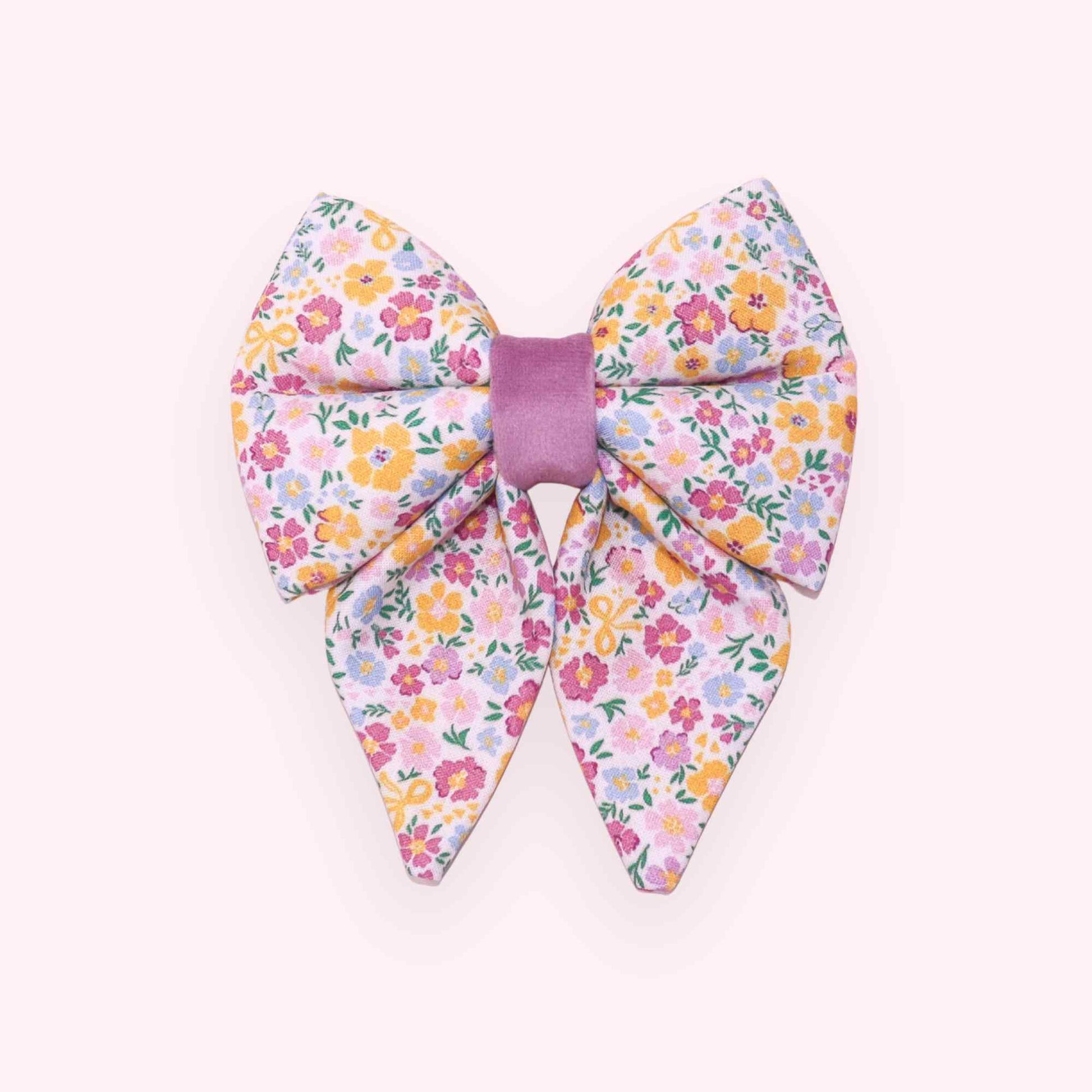 pastel floral sailor dog bow with buttercup flowers
