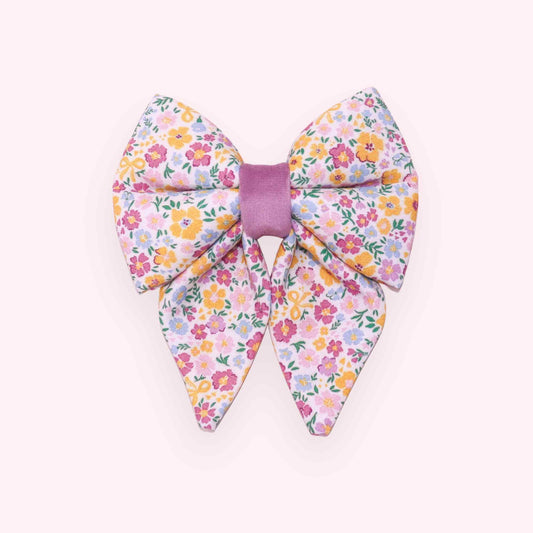 pastel floral sailor dog bow with buttercup flowers
