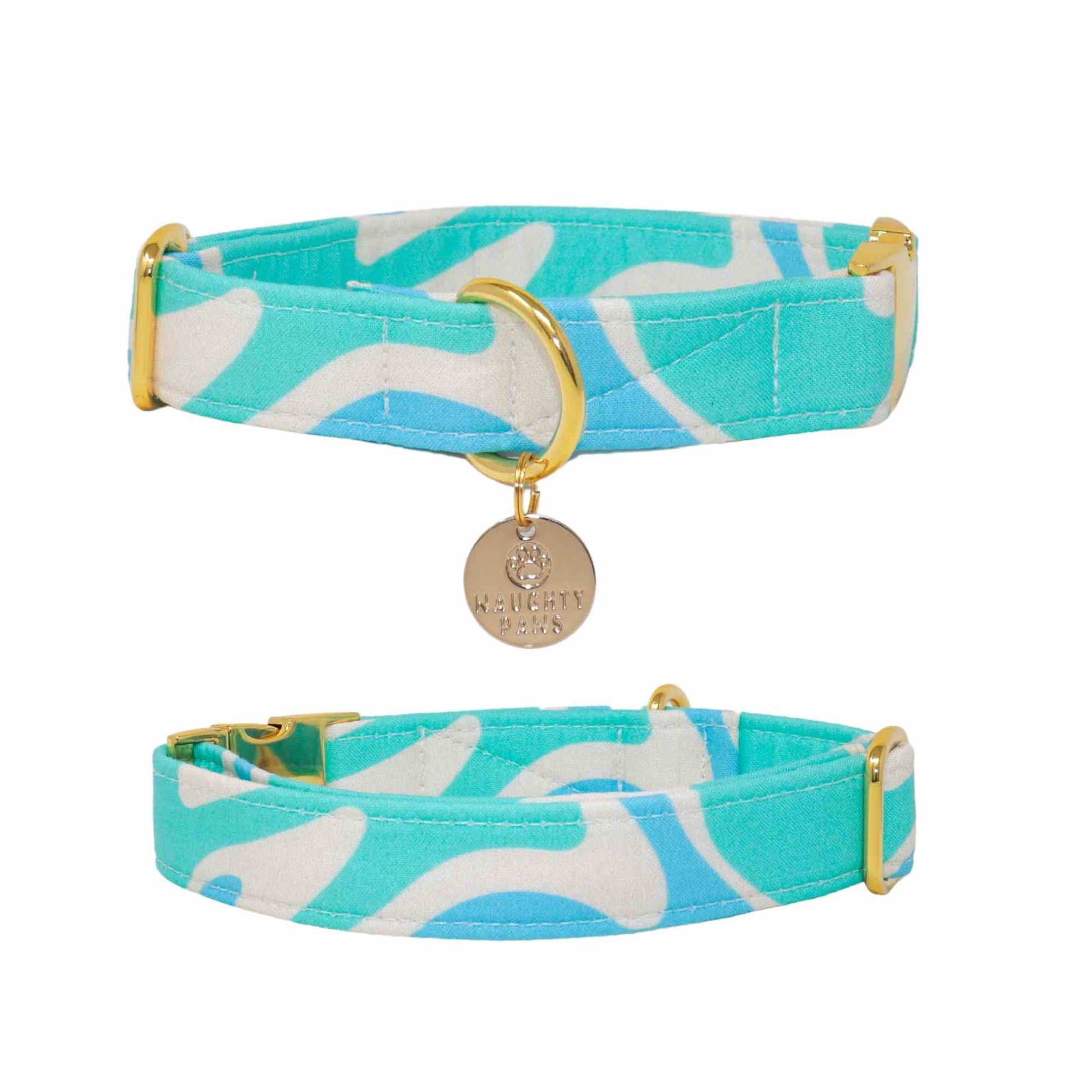Green and Turquoise Groovy Wave Design with Metal Hardware - Perfect for Summer - Available in Sizes XXS to XL - Ideal for Male Dogs