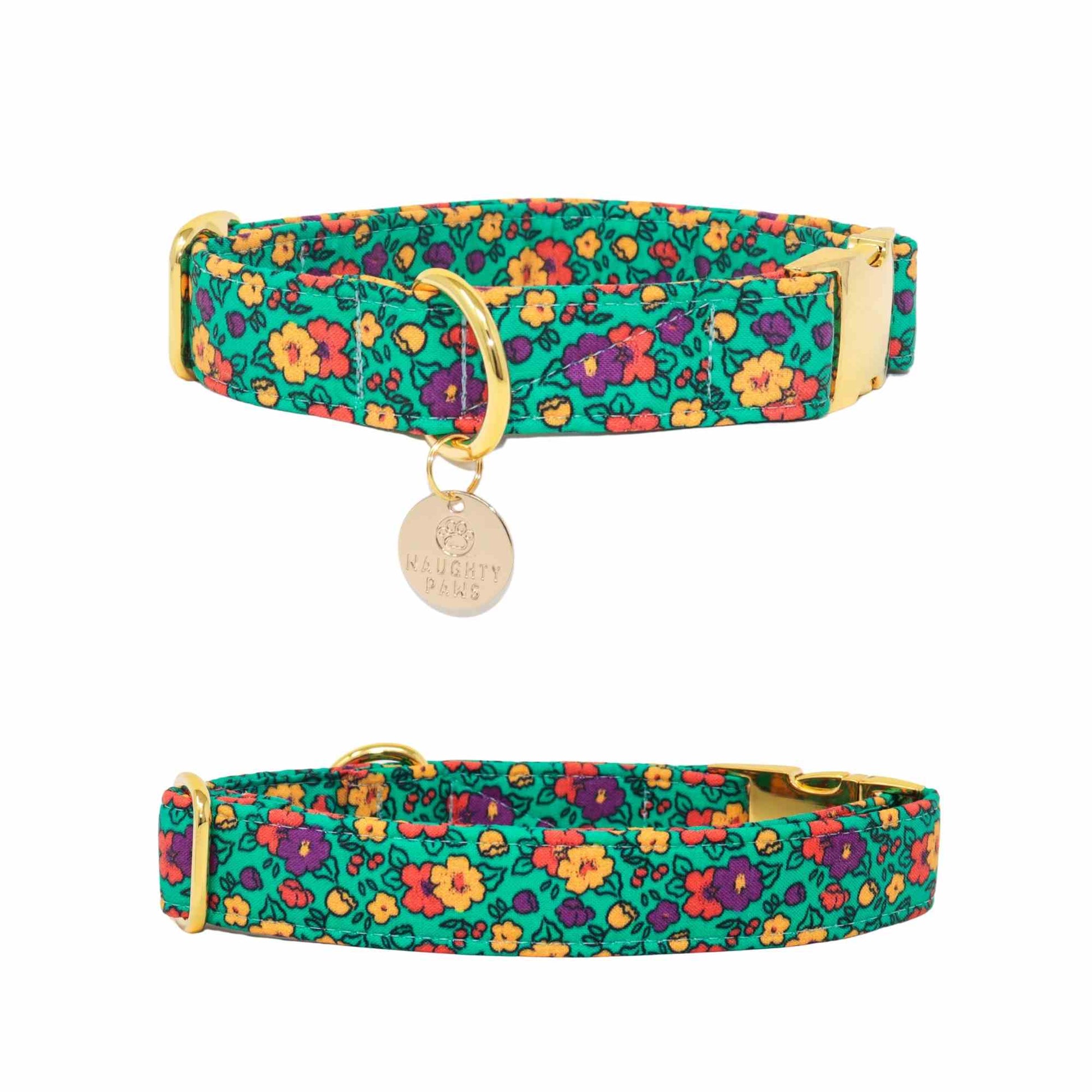 "Summer Field" Handmade Green Vibrant Floral Girl - Female Dog Collar - Stylish and Durable Accessory for Your Pup"