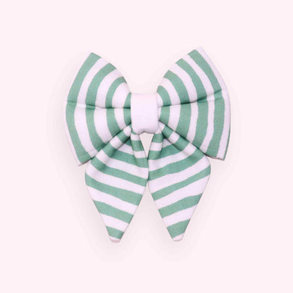 mint striped sailor dog bow with pastel green stripes