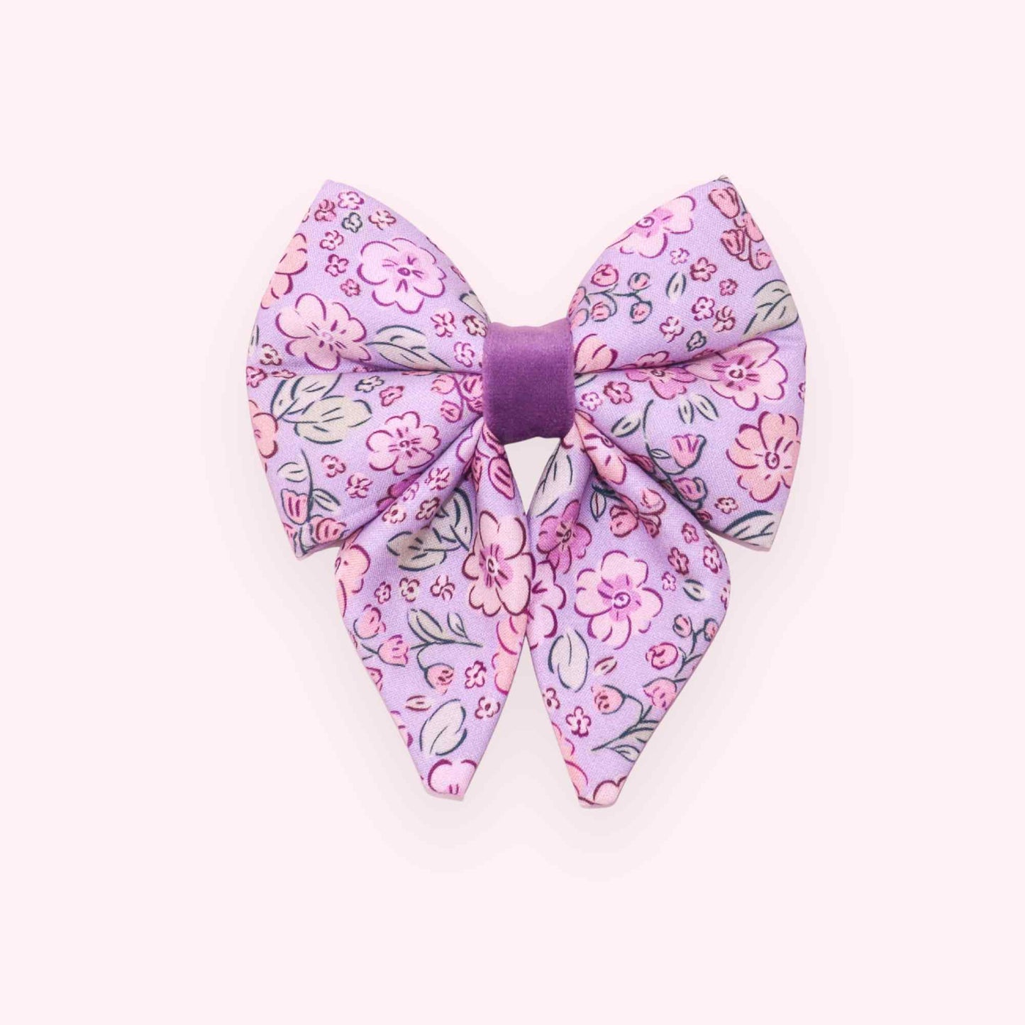 lavender floral sailor dog bow with lilac flower pattern