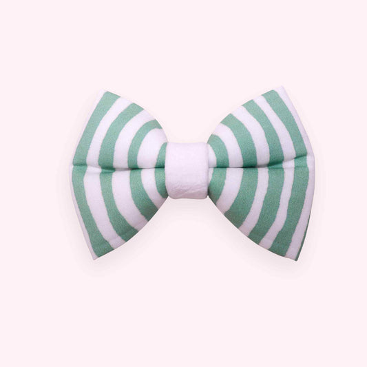 mint striped dog bow tie with pastel green stripes