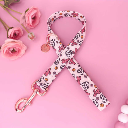 Pink cowgirl dog leash with western icons and girly style valentine style