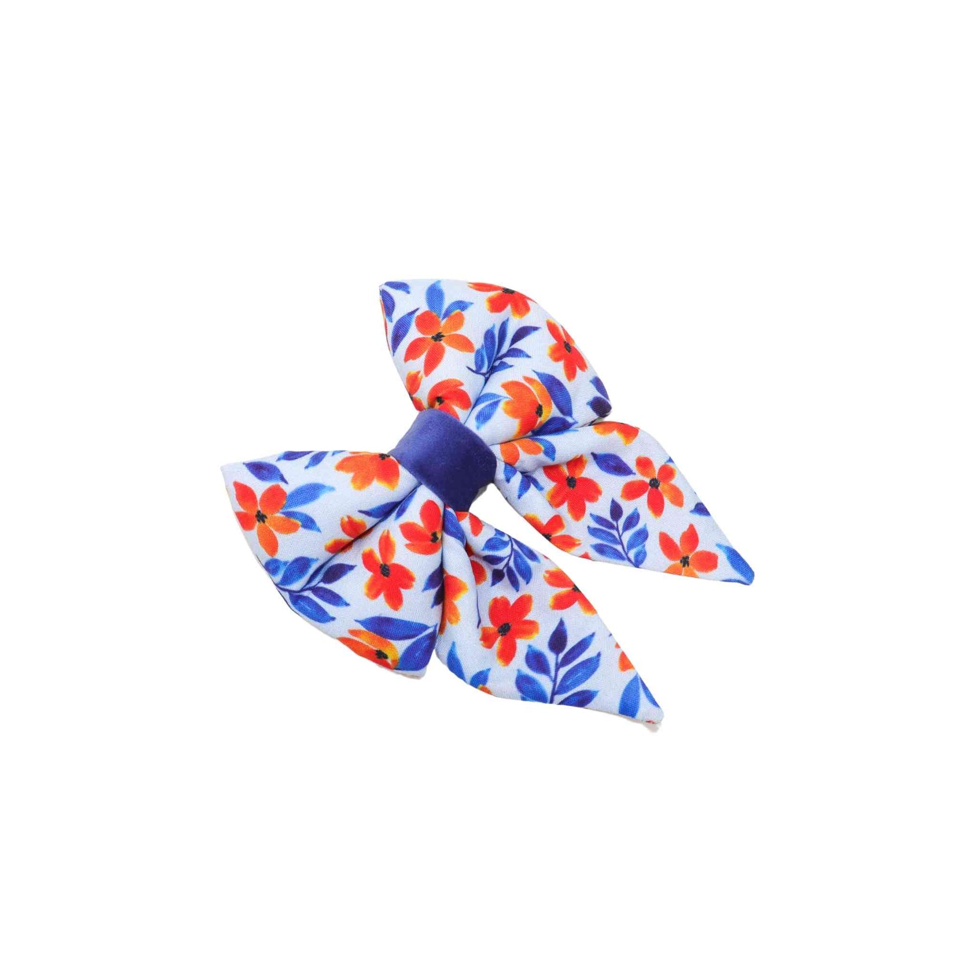 handmade orange and blue dog sailor bow over the collar for large and small dogs.