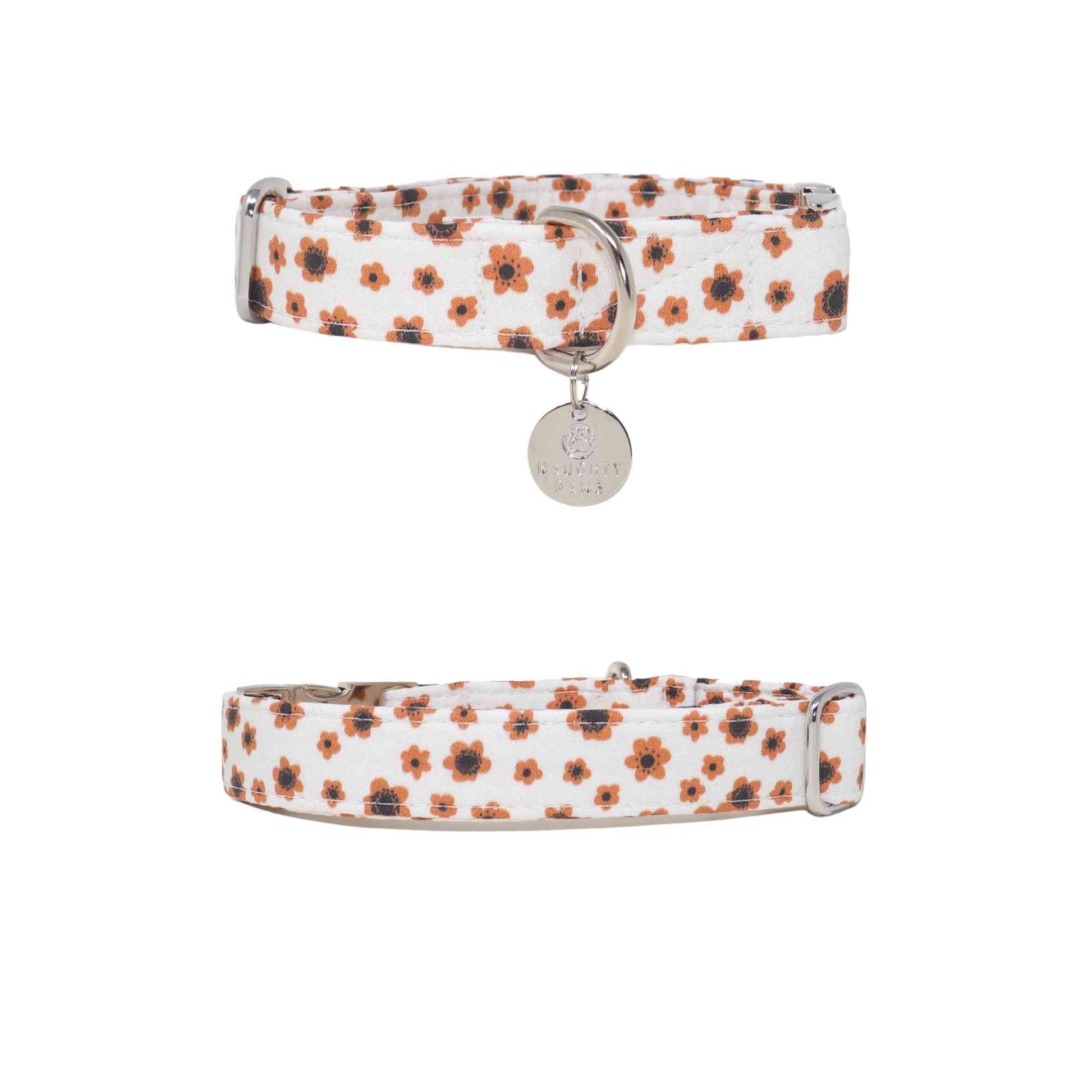 Looking for a collar that's both bohemian and beautiful? Our "Cappuccino Blooms" Boho Brown and Cream Floral Girl Dog Collar is the perfect choice! Available in sizes ranging from extra extra small to extra large, our collar is designed to fit dogs of all sizes. The unique and stylish floral pattern features shades of brown and cream, creating a subtle and sophisticated look. 