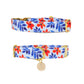 Crafted with care using high-quality materials, our collar is built to last and withstand the wear and tear of everyday use. The vibrant orange and blue floral pattern adds a pop of color to any outfit, making it the perfect accessory for sunny days and outdoor adventures. Whether you're taking your furry friend for a walk in the park or showing off their stylish new collar to friends and family, our "Bali" dog collar is sure to turn heads and make a statement.