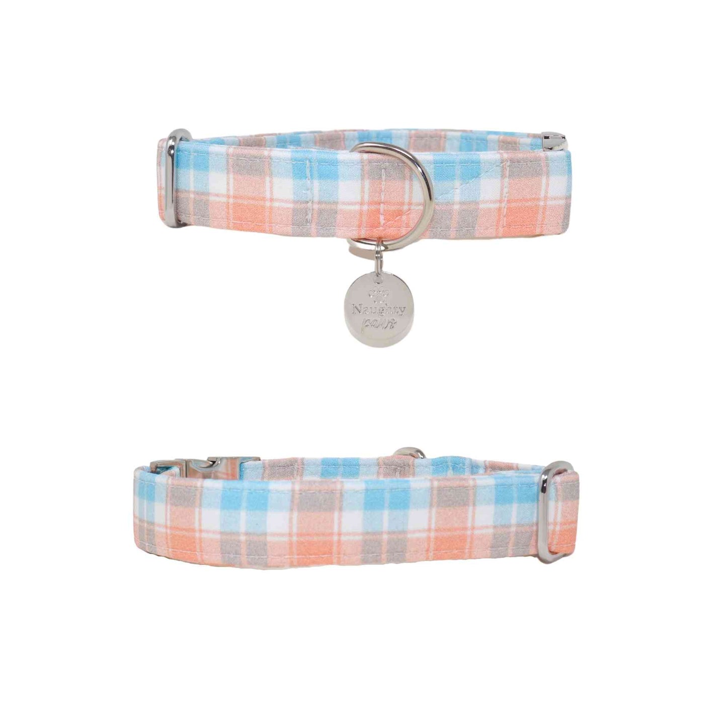 Crafted with care using only the finest materials, our collar is designed to provide your furry friend with the comfort and style they deserve. The unique blue and orange tartan pattern is neutral enough to suit any dog's style, making it a versatile accessory for any occasion.