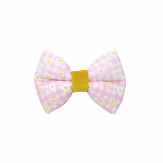 yellow floral with pink plaid dog bow tie