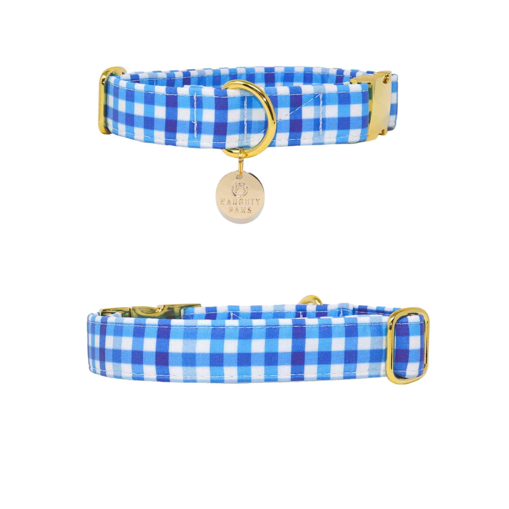 Blue gingham dog outlet collar